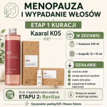 Menopauza i wypadanie włosów – Etap 1 Kaaral K05. Zestaw: szampon 250 ml + ampułki 12×10 ml na wzmocnienie i ograniczenie wypadania. Kompletna kuracja z badaniami i dietą. Darmowa wysyłka