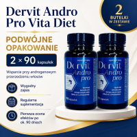 Vita Diet Dervit Andro Pro Zestaw 2×90 kaps. – Kuracja antyandrogenowa na 3 miesiące, hamuje DHT, redukuje wypadanie włosów, naturalne wsparcie przy łysieniu androgenowym. Darmowa dostawa